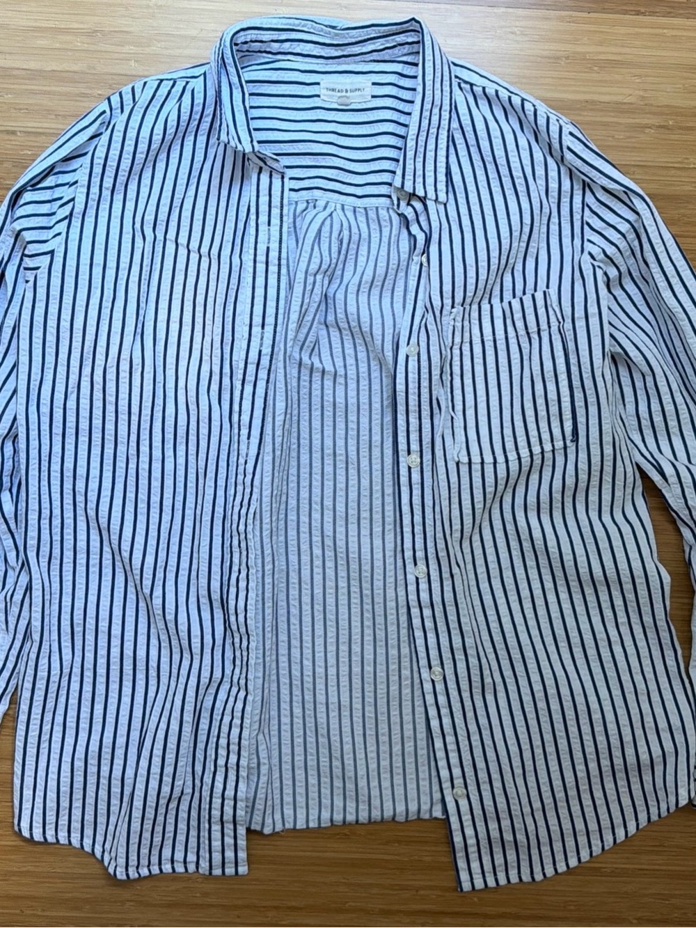 Thread & Supply L Striped Button-Up Women's Shirt - White & Blue